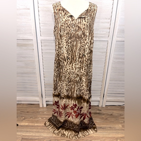 WHITE STAG Vintage Maxi Dress Sleeveless Brown Leopard/Tropical Print-16/18 - Picture 1 of 4